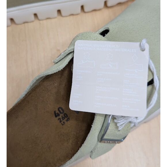 Birkenstock Papillio Boston Chunky Faded Lime Suede Leather Platform Clogs NWT - Picture 11 of 13